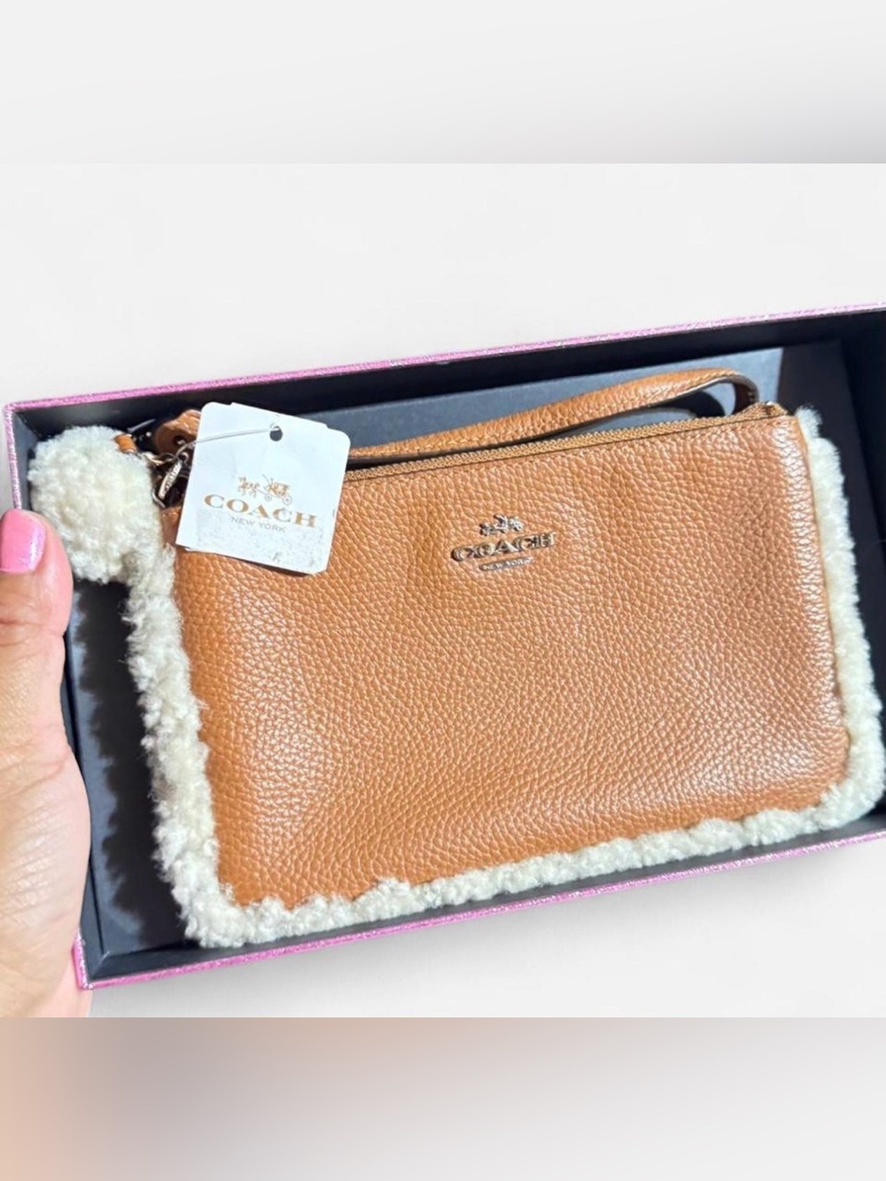 Coach Small Wristlet in Saddle Tan Pebbled Leather